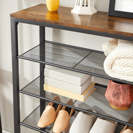 VASAGLE Etajera pantofi cu 5 rafturi si polita superioara, 100x30x110 cm, maro rustic [6]