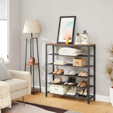 VASAGLE Etajera pantofi cu 5 rafturi si polita superioara, 100x30x110 cm, maro rustic [4]