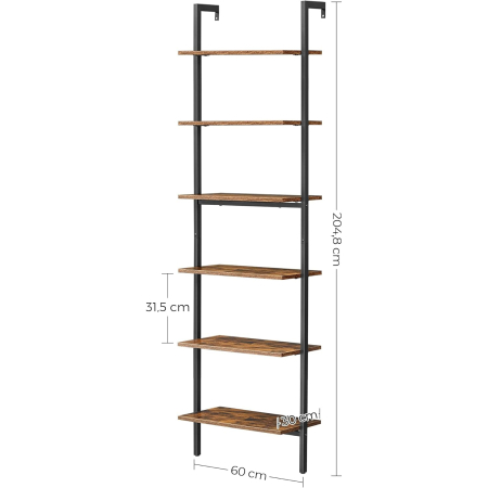 VASAGLE Etajera tip scara 6 rafturi, PAL si cadru metalic, 60x30x205 cm, maro rustic [8]
