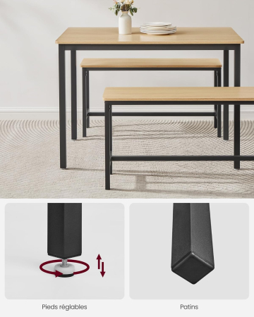 VASAGLE Masa de bar cu 2 banci, design industrial, 110x70x75 cm, stejar natur [4]