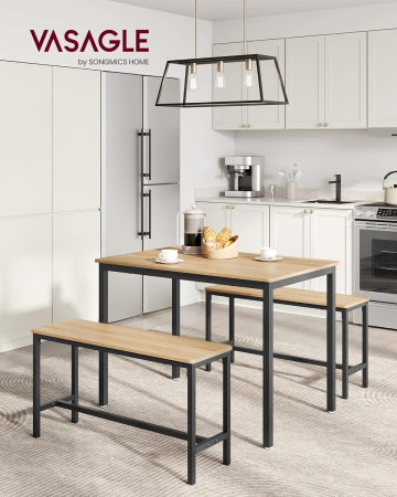 VASAGLE Masa de bar cu 2 banci, design industrial, 110x70x75 cm, stejar natur [1]