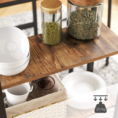 VASAGLE Masa de bar dreptunghiulara cu cadru metalic, 3 rafturi, design industrial, 109x60x100cm, maro vintage si negru [4]