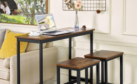 VASAGLE Masa de bar inalta, cadru metalic, design industrial, 120x40x100cm, maro rustic [7]