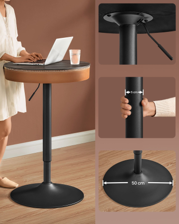 VASAGLE Masa de bar maro caramel, 59x59x(83-105) cm – inaltime reglabila, compartiment de depozitare [4]