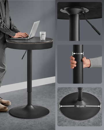 VASAGLE Masa de bar neagra, 59x59x(83-105) cm – inaltime reglabila, compartiment de depozitare [4]