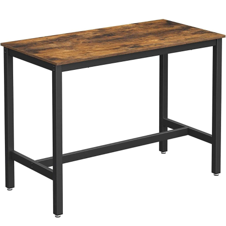 Mese living si bucatarie - VASAGLE  Masa de bar pentru bucatarie, dreptunghiulara, inalta, cadru de otel, 60x120x90cm, stil industrial, maro rustic si negru