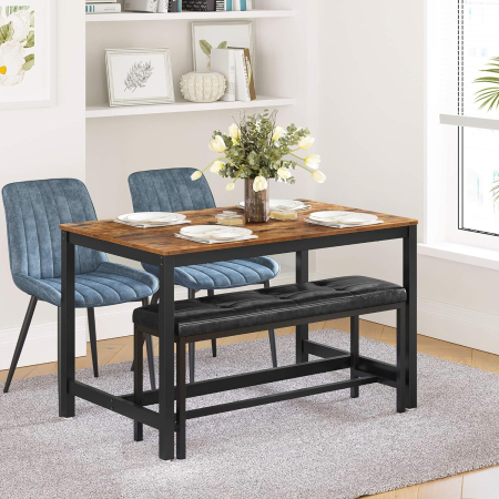 VASAGLE Masa de bucatarie pentru 4 persoane, cadru metalic, stil industrial, 120x75x75 cm, maro rustic [2]