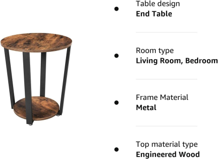 VASAGLE Masa de cafea rotunda cu cadru de otel, stil industrial, 50x57cm, maro rustic si negru [8]
