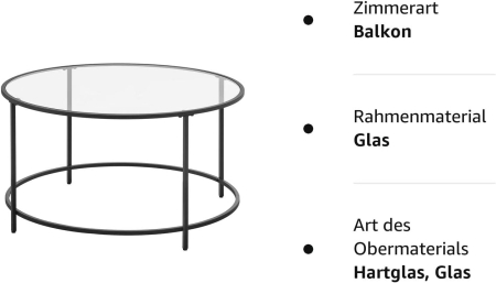 VASAGLE Masa de cafea rotunda, din sticla securizata cu cadru metalic, 84x84x45cm, negru [9]