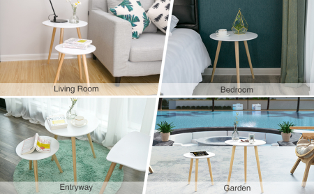 VASAGLE Masa de cafea, set de 2 bucati, picioare din lemn si blat MDF, design minimalist scandinav, 45x50cm si 35x35cm, alb [15]