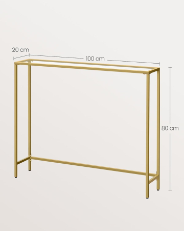 VASAGLE Masa de intrare, blat din sticla securizata, cadru metalic, 20x100x80 cm, auriu [2]
