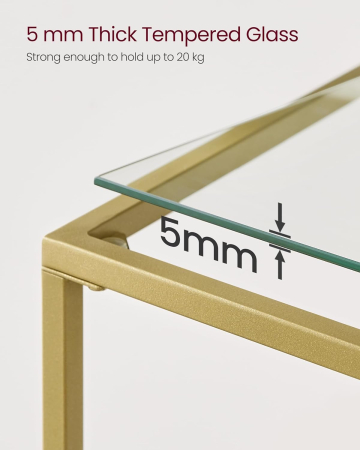 VASAGLE Masa de intrare, pe 2 nivele, blat din sticla securizata, cadru metalic, 35x100x80cm, auriu [6]