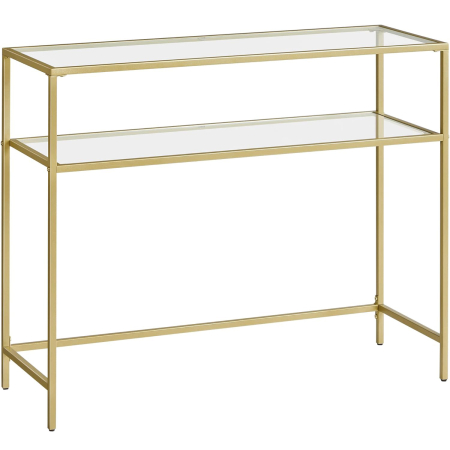 Mese cafea si decorative - VASAGLE Masa de intrare, pe 2 nivele, blat din sticla securizata, cadru metalic, 35x100x80cm, auriu