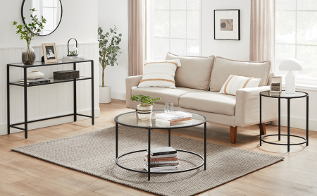 VASAGLE Masa de intrare, pe 2 nivele, blat din sticla securizata, cadru metalic, 35x100x80cm, negru [2]