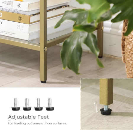 VASAGLE Masa de intrare, pe 3 nivele, blat din sticla securizata, cadru metalic, 30x100x73cm, auriu [4]