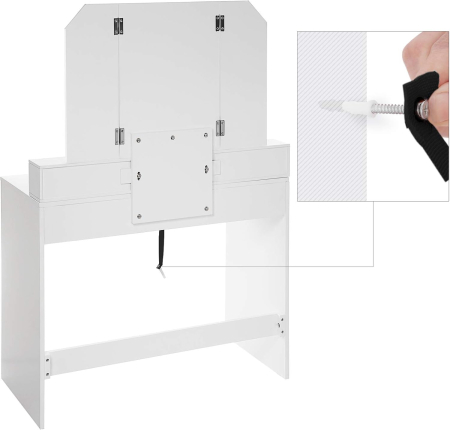 VASAGLE Masa de toaleta cu oglinda rabatabila si 2 sertare, 3 compartimente deschise, 100x40x142cm, alb [10]