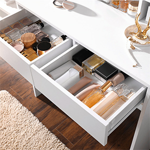 VASAGLE Masa de toaleta cu oglinda si becuri, cu 2 sertare si 3 compartimente deschise, 40x80x145cm, modern, alb [11]