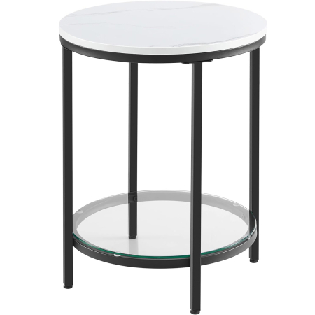 Mese cafea si decorative - VASAGLE Masa rotunda, cu cadru de otel, noptiera, 45x55cm, negru cu blat alb aspect marmura