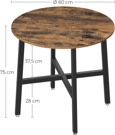 VASAGLE Masa rotunda de bucatarie sau living, stil industrial, 80 x 75 cm (diametru x inaltime), maro rustic [2]