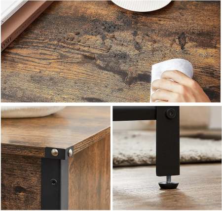 VASAGLE Masuta de cafea cu capac rabatabil, compartiment depozitare ascuns si raft plasa, industrial, 100x55x47cm, maro rustic si negru [8]