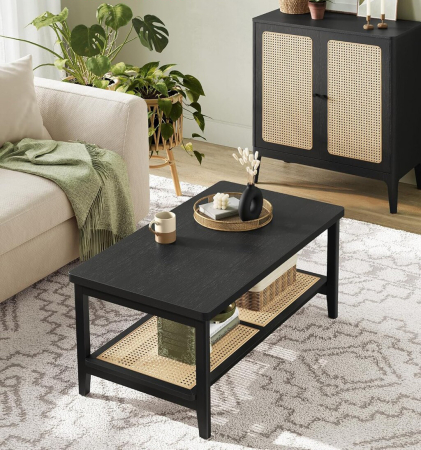 VASAGLE Masuta de cafea, din MDF, cu spatiu de depozitare pe 2 nivele, 55x100x45 cm, negru [5]