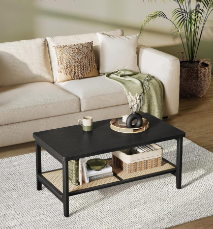 VASAGLE Masuta de cafea, din MDF, cu spatiu de depozitare pe 2 nivele, 55x100x45 cm, negru [4]