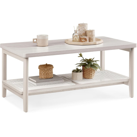 VASAGLE Masuta de cafea, din MDF, cu spatiu de depozitare pe 2 nivele, 55x100x45 cm, stil boho, bej [4]