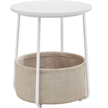 Mese cafea si decorative - VASAGLE Masuta de cafea rotunda cu cos de stofa, stil modern, 45x50cm, alb cu bej