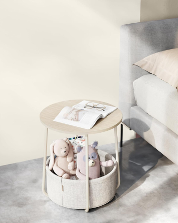 VASAGLE Masuta de cafea rotunda cu cos de stofa, stil modern, 45x50cm, bej [2]