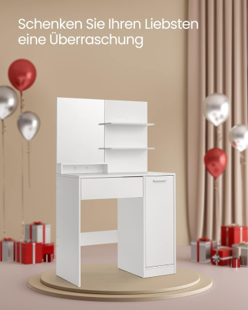 VASAGLE Masuta de toaleta cu oglinda, dulap si sertar pentru cosmetice, 80x40x132cm, alb [8]