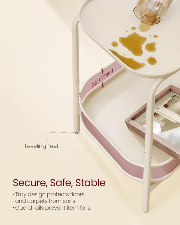 VASAGLE Masuta laterala 40x30x56 cm, cu 2 rafturi, otel rezistent la apa si zgarieturi, crem [5]