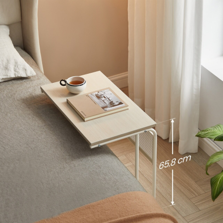 VASAGLE Masuta laterala laptop pe roti, 55x33x66 cm, stil industrial, crem [2]