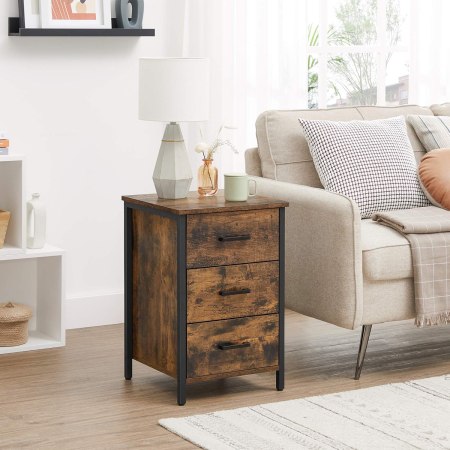 VASAGLE Noptiera cu 3 sertare pentru dormitor, design industrial, 40x40x60cm, maro rustic [3]