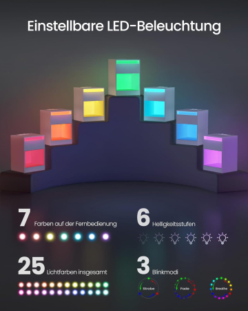 VASAGLE noptiera cu iluminare LED reglabila, 35x40x55 cm, 2 sertare, raft deschis, MDF si PAL, alb [3]