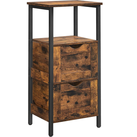 MOBILIER - VASAGLE Noptiera inalta, din MDF, cu 2 sertare reglabile, 37x30x80 cm, maro rustic