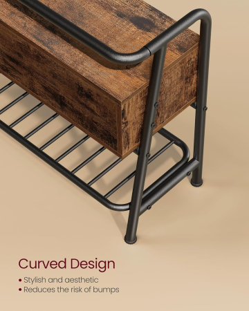 VASAGLE Pantofar cu banca de depozitare, raft si sertar, stil industrial, 30x80x64 cm, maro rustic [7]