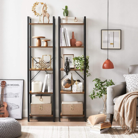 VASAGLE Raft cu 5 etaje, tip biblioteca, cadru metal si polite lemn, 40x30x153cm, industrial, maro rustic si negru [8]