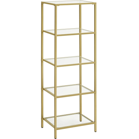 MOBILIER - VASAGLE Raft cu trepte pentru dormitor, 5 etaje, din sticla securizata, cadru din otel, 30x124x40cm, auriu