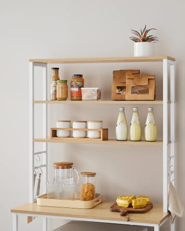 VASAGLE Raft de bucatarie cu spatiu pentru cuptorul cu microunde, 6 rafturi, otel, industrial, 40x80x167cm, maro stejar si alb [3]