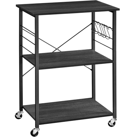 Produse în distribuție - VASAGLE Raft de bucatarie pe roti, carucior de servire cu 3 rafturi, cadru metalic, 40x60x89 cm, design industrial, negru