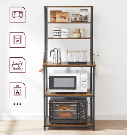 VASAGLE Raft de bucatarie, spatiu cuptor cu microunde, 6 rafturi, 40x60x167cm, maro rustic si negru [5]