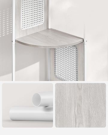 VASAGLE Raft de colt boho, cadru metalic, polite MDF si panouri poliratan, 32x32x156cm, alb [4]