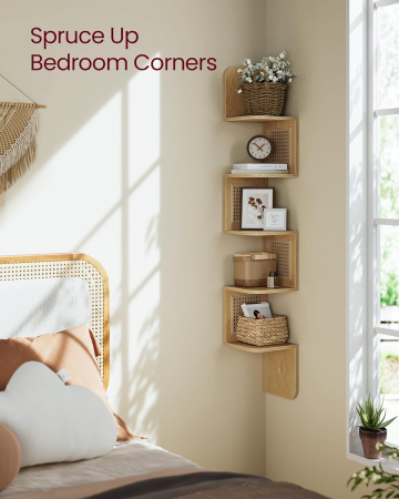 VASAGLE Raft de colt plutitor pe 5 niveluri, stil boho, 20x20x126 cm, bej [3]