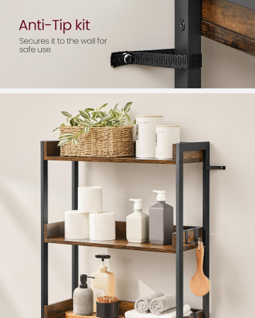 VASAGLE Raft de depozitare pentru baie, suprapunere peste masina spalat sau vas WC, 25x63x165 cm, maro [6]