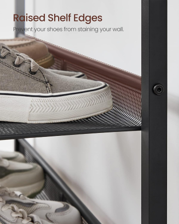 VASAGLE Raft de pantofi, 5 niveluri, rafturi reglabile din plasa, metal, stil industrial, 75x28x93cm, maro vintage negru [1]