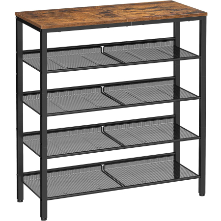 MOBILIER - VASAGLE Raft de pantofi, 5 niveluri, rafturi reglabile din plasa, metal, stil industrial, 75x28x93cm, maro vintage negru