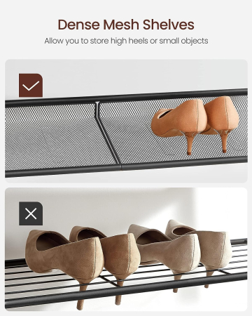 VASAGLE Raft de pantofi, 5 niveluri, rafturi reglabile din plasa, metal, stil industrial, 75x28x93cm, maro vintage negru [9]