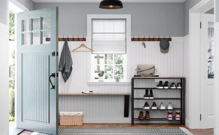 VASAGLE Raft de pantofi metalic, cu 4 nivele plus polita superioara, stil industrial, 100x30x93cm, gri si negru [1]