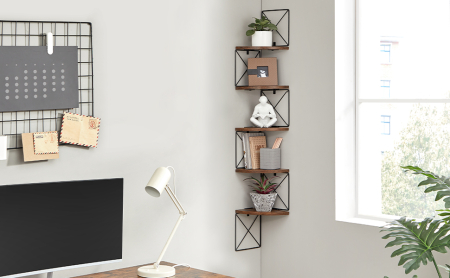 VASAGLE Raft de perete pentru colt, cadru otel cu 5 etaje din MDF, 20x20x128cm, maro rustic si negru [9]