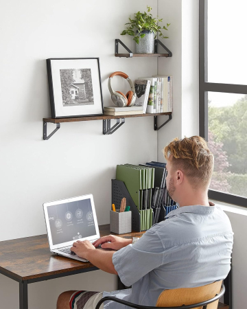 VASAGLE Raft de perete, set 3 bucati 30cm, 35cm si 40cm, 2 moduri de montare, maro rustic si negru [1]